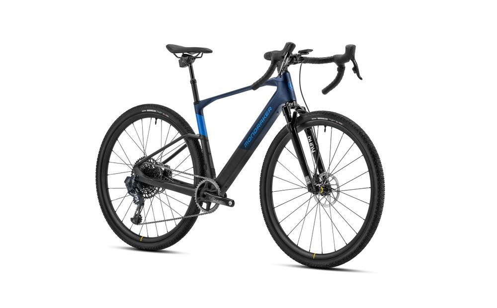 Mondraker Dusty XR - Demobike, Blau/Carbon, Seitenansicht vorne