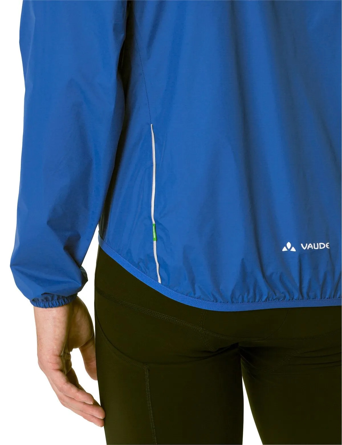 VAUDE Men's Drop Jacket III Herren-Radregenjacke in signal blue, Detail hinten