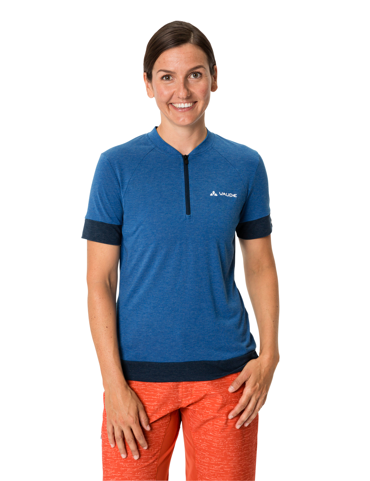 VAUDE Women's Altissimo Q-Zip Shirt Damen-Radshirt in ultramarine angezogen vorne 