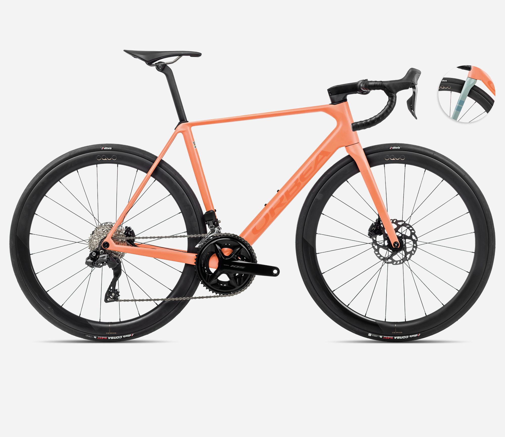 Orbea Orca M30iLTD PWR 2024, Orange Cloud (Matt) - Stone Blue (Matt-Gloss), Seitenansicht rechts