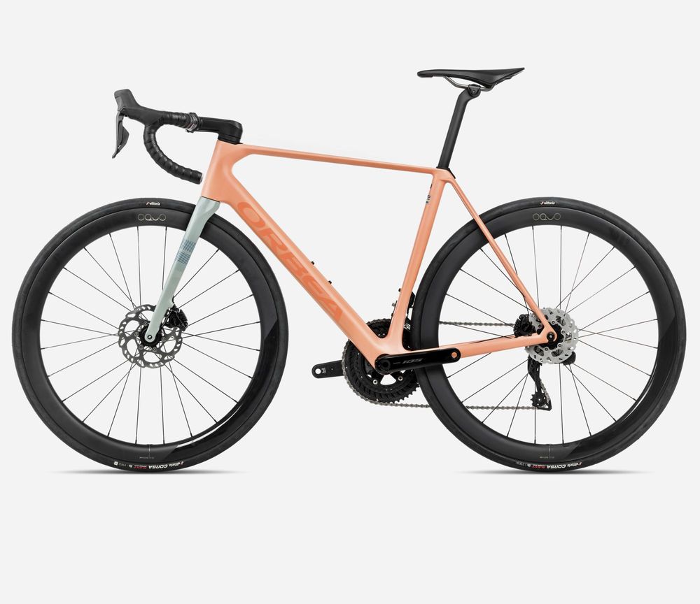 Orbea Orca M30iLTD 2025, Orange Cloud (Matt) - Stone Blue (Matt-Gloss), Seitenansicht links