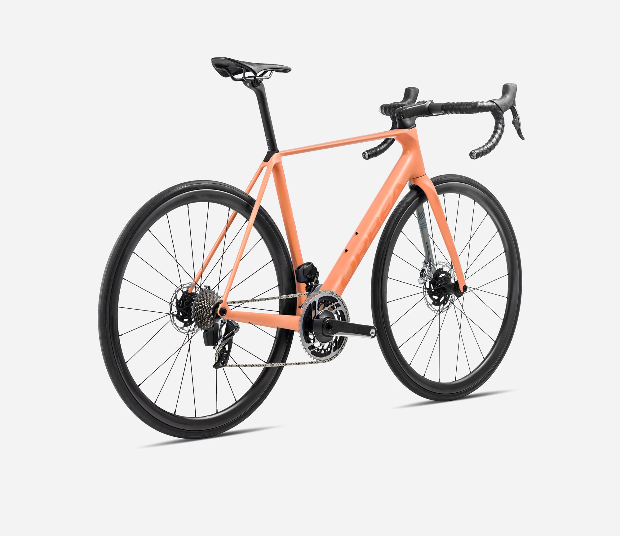 Orbea Orca M30iLTD PWR 2024, Orange Cloud (Matt) - Stone Blue (Matt-Gloss), Seitenansicht hinten