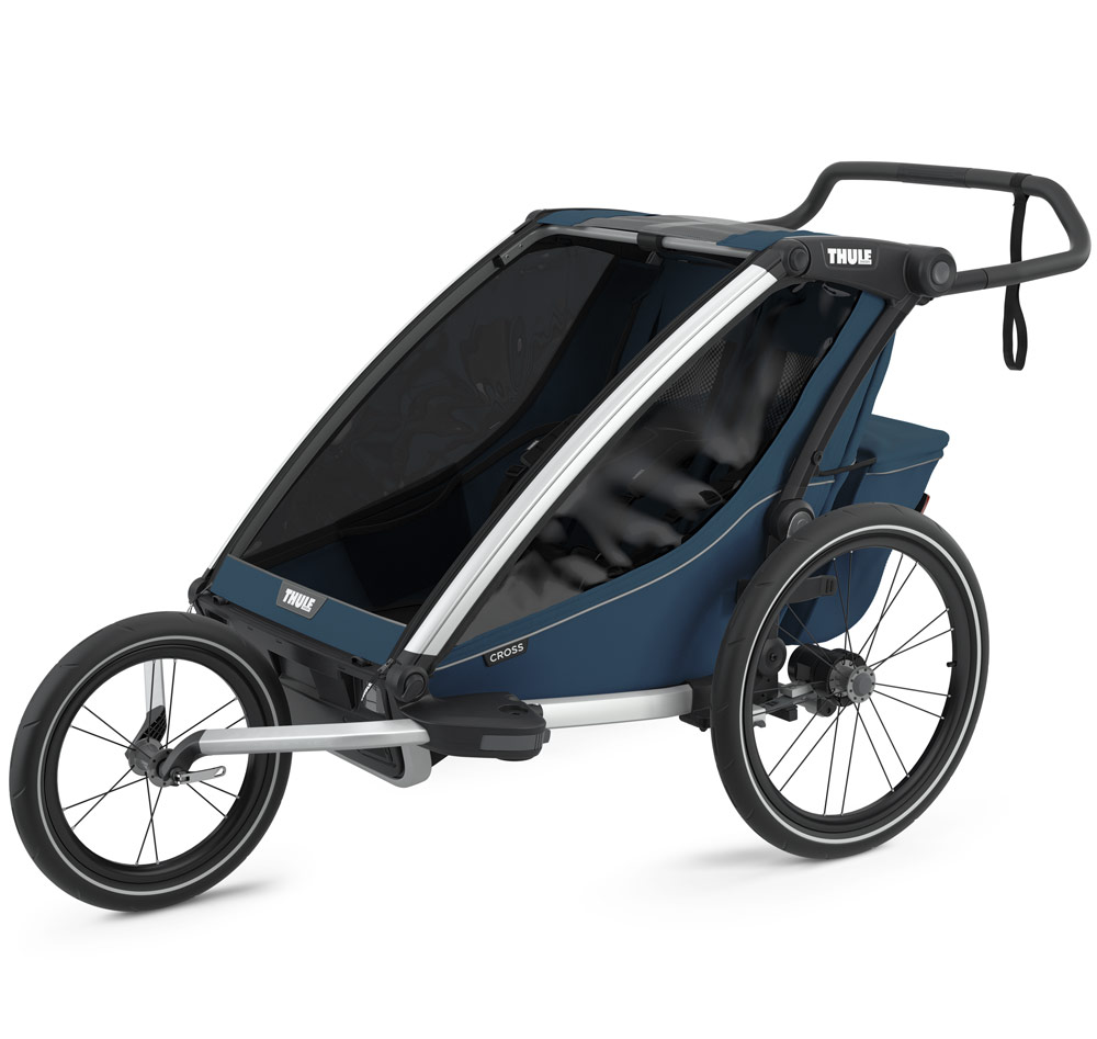 Thule Chariot Cross 2 Kinderanhänger 2023, Majolica Blue, Seitenansicht Jogger