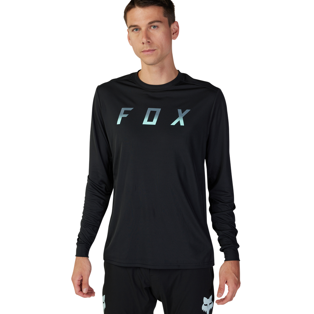 FOX Ranger LS Jersey Dose Langarmshirt, black/blue, Vorderansicht angezogen