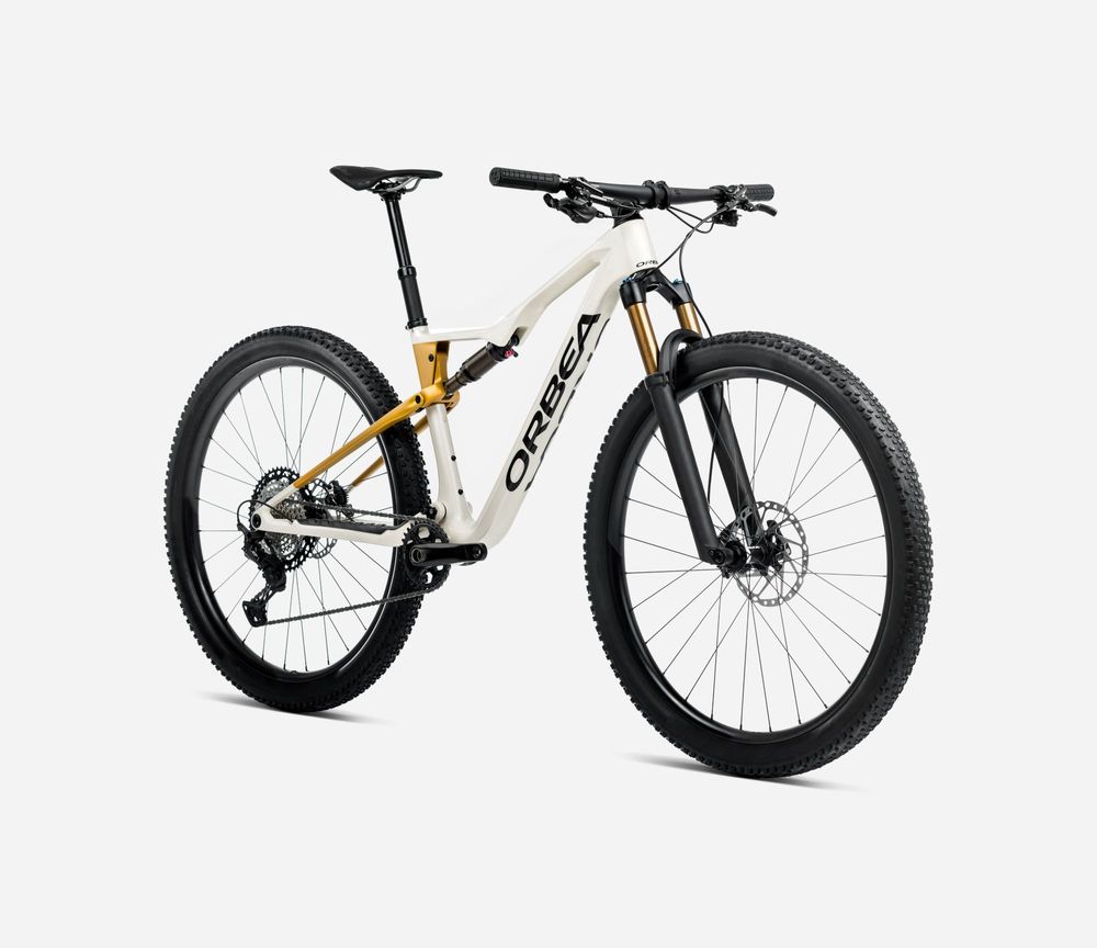 Orbea Oiz M10 AXS 2025, Ivory White (Gloss) - Bumblebee Yellow (Matt), Seitenansicht vorne