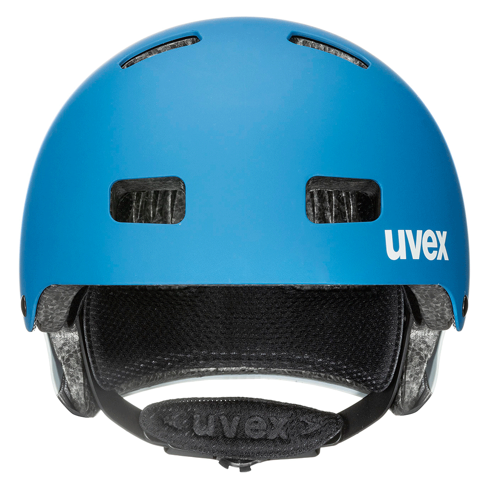 uvex kid 3 cc Fahrradhelm/ Frontansicht/ dark cyan - rhino matt