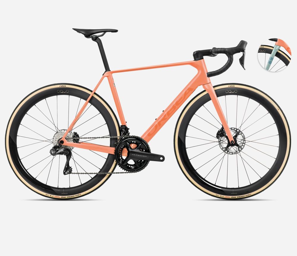 Orbea Orca M20iLTD 2025, Orange Cloud (Matt) - Stone Blue (Matt-Gloss), Seitenansicht rechts