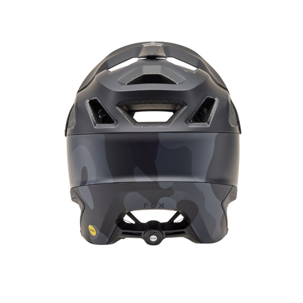 FOX Dropframe Pro Runn, CE Helm, black camo, Rückansicht