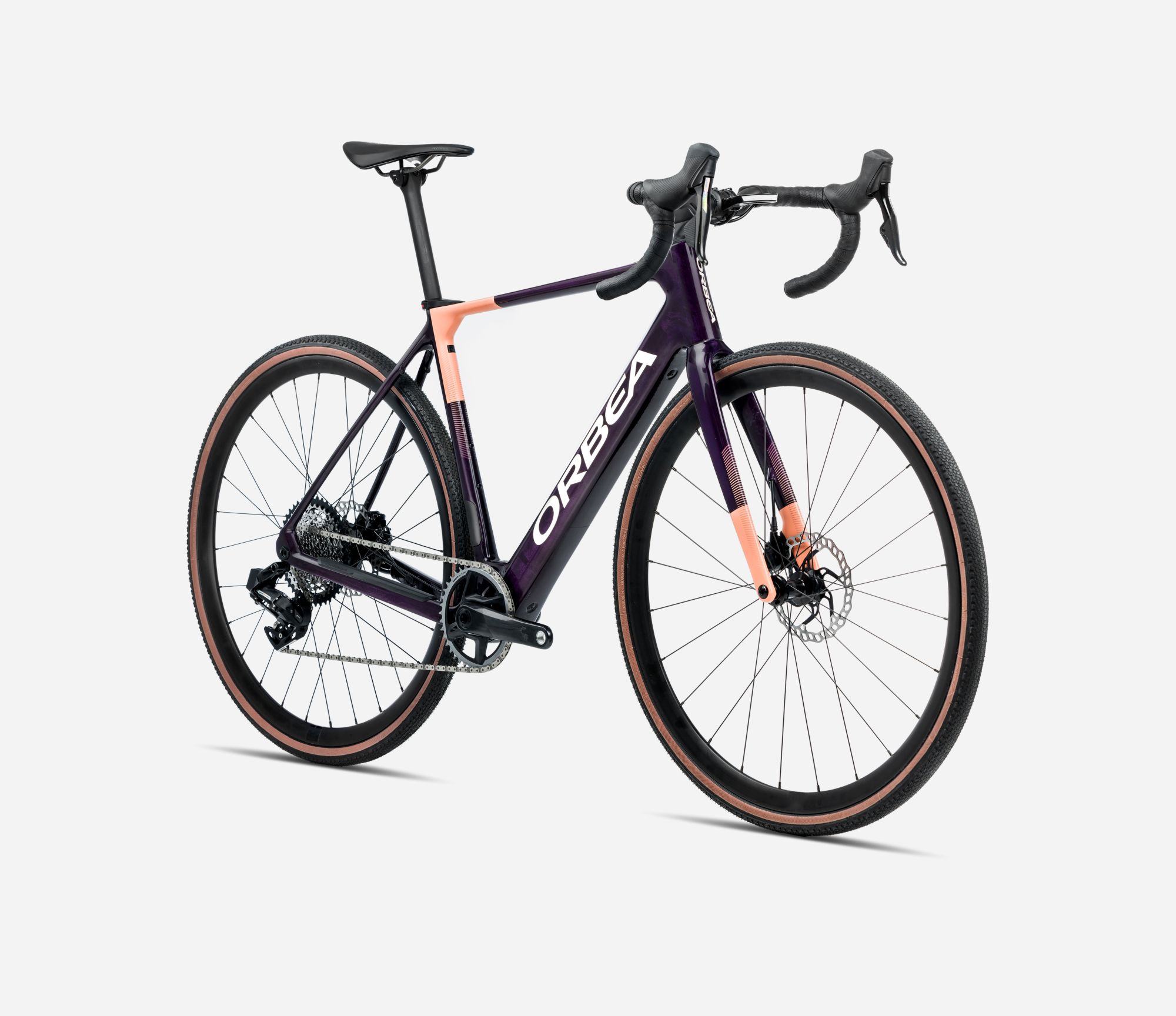 Orbea Gain M30i 2025, Fantasy Purple Carbon View (Gloss) - Orange Cloud (Matt),  Vorderansicht