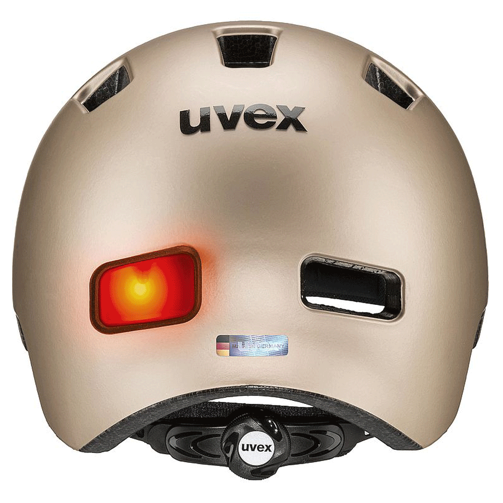 uvex city 4 Fahrradhelm/ Rückansicht mit Licht/ soft gold mat