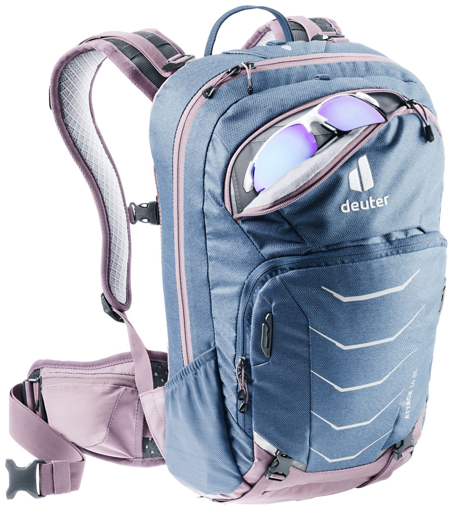 deuter Attack 14 SL Protektor-Rucksack in marine grape blau lila mit Außentaschen