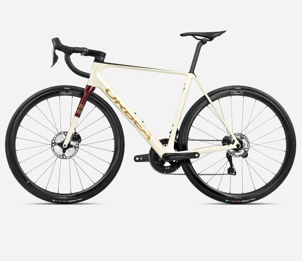 Orbea Orca M20iTeam 2025, Ivory White-Burgundy (Gloss) - Vulcano (Matt), Seitenansicht links