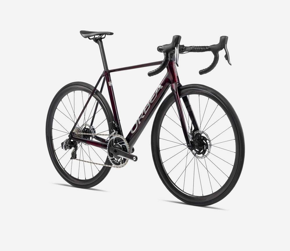 Orbea Orca M31eLTD PWR 2024, Wine Red - Titanium (Gloss), Seitenansicht vorne