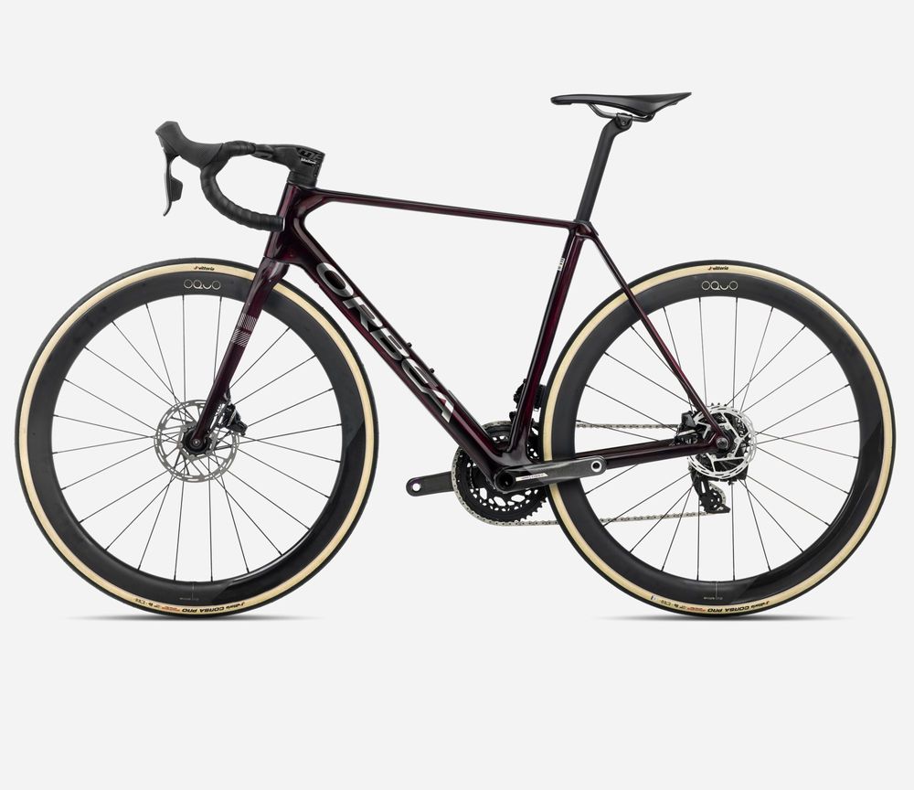 Orbea Orca M21eLTD PWR 2025, Wine Red - Titanium (Gloss), Seitenansicht links