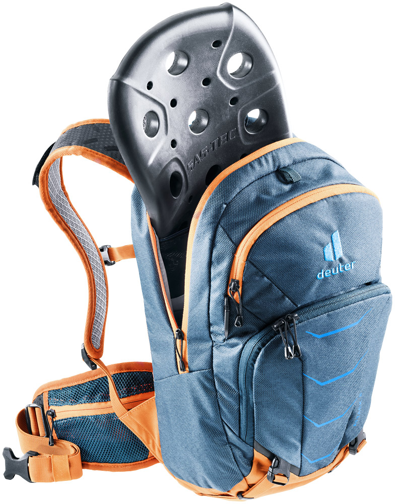 deuter Attack 8 JR Protektor-Rucksack in arctic mandarine blau orange rückenprotektor