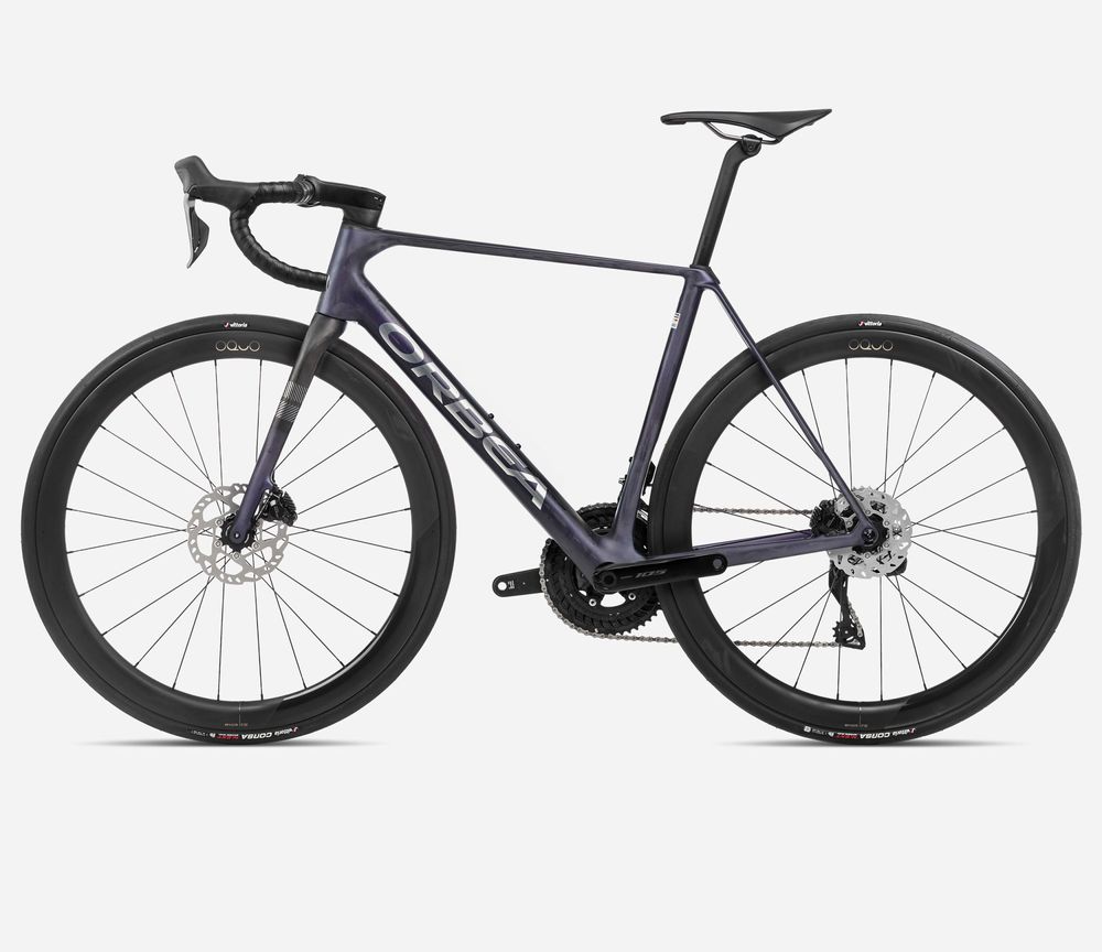 Orbea Orca M30iLTD PWR 2024, Tanzanite (Matt) - Carbon Raw (Matt), Seitenansicht links