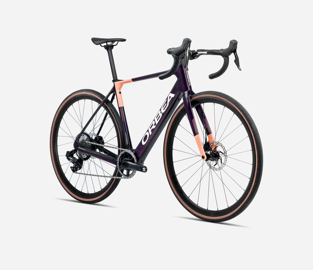 Orbea Gain M30 2025, Fantasy Purple Carbon View (Gloss) - Orange Cloud (Matt), Vorderansicht