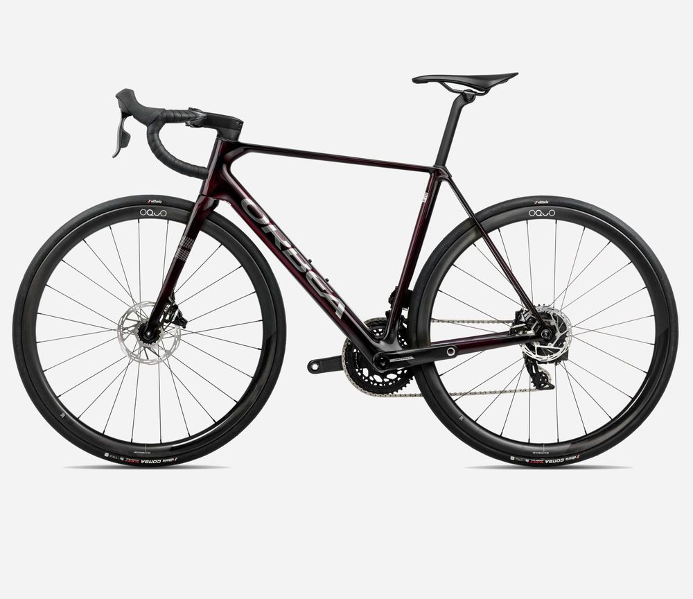 Orbea Orca M21eTeam PWR 2025, Wine Red - Titanium (Gloss), Seitenansicht links