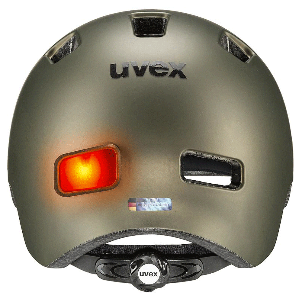 uvex city 4 Fahrradhelm/ Rückansicht mit Licht/ green smoke mat