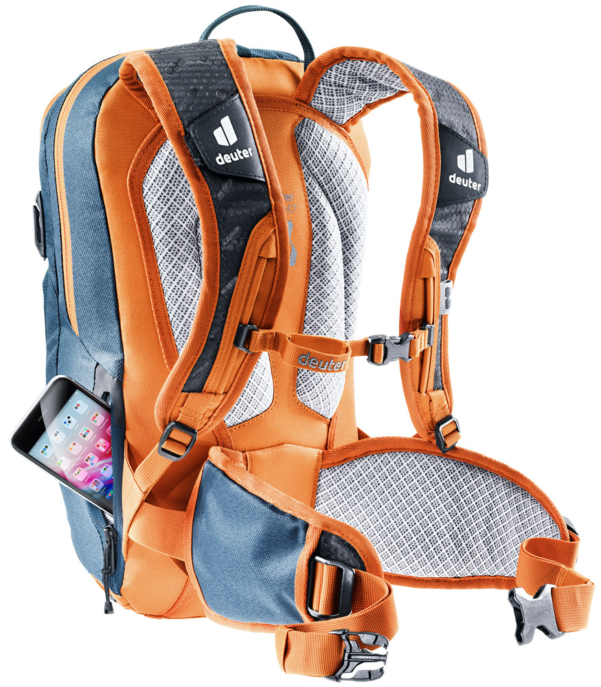 deuter Attack 8 JR Protektor-Rucksack in arctic mandarine blau orange hüftflossen