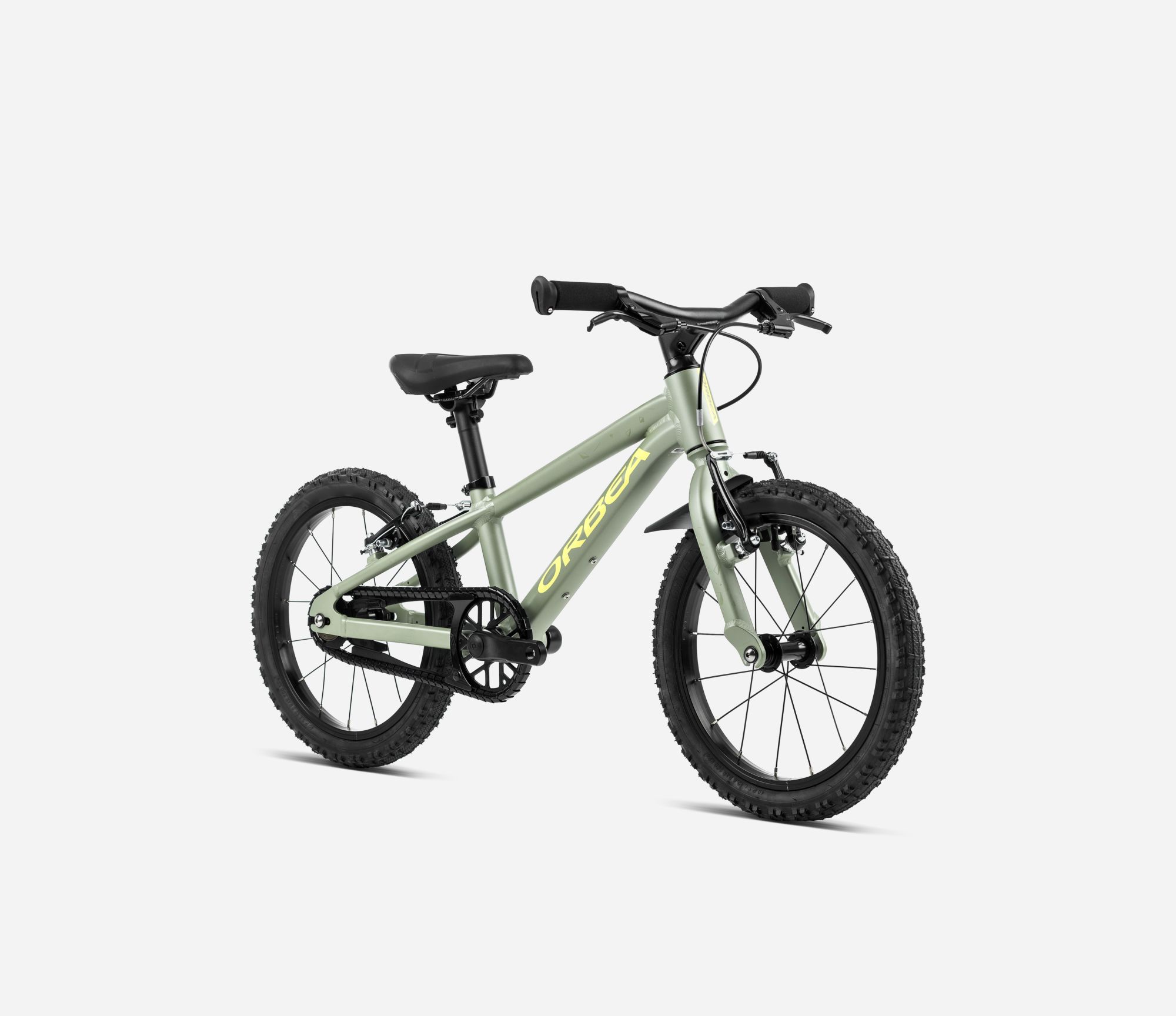 Orbea MX 16 2024, Metallic Green Artichoke (Matt) - Yellow (Matt), Seitenansicht vorne