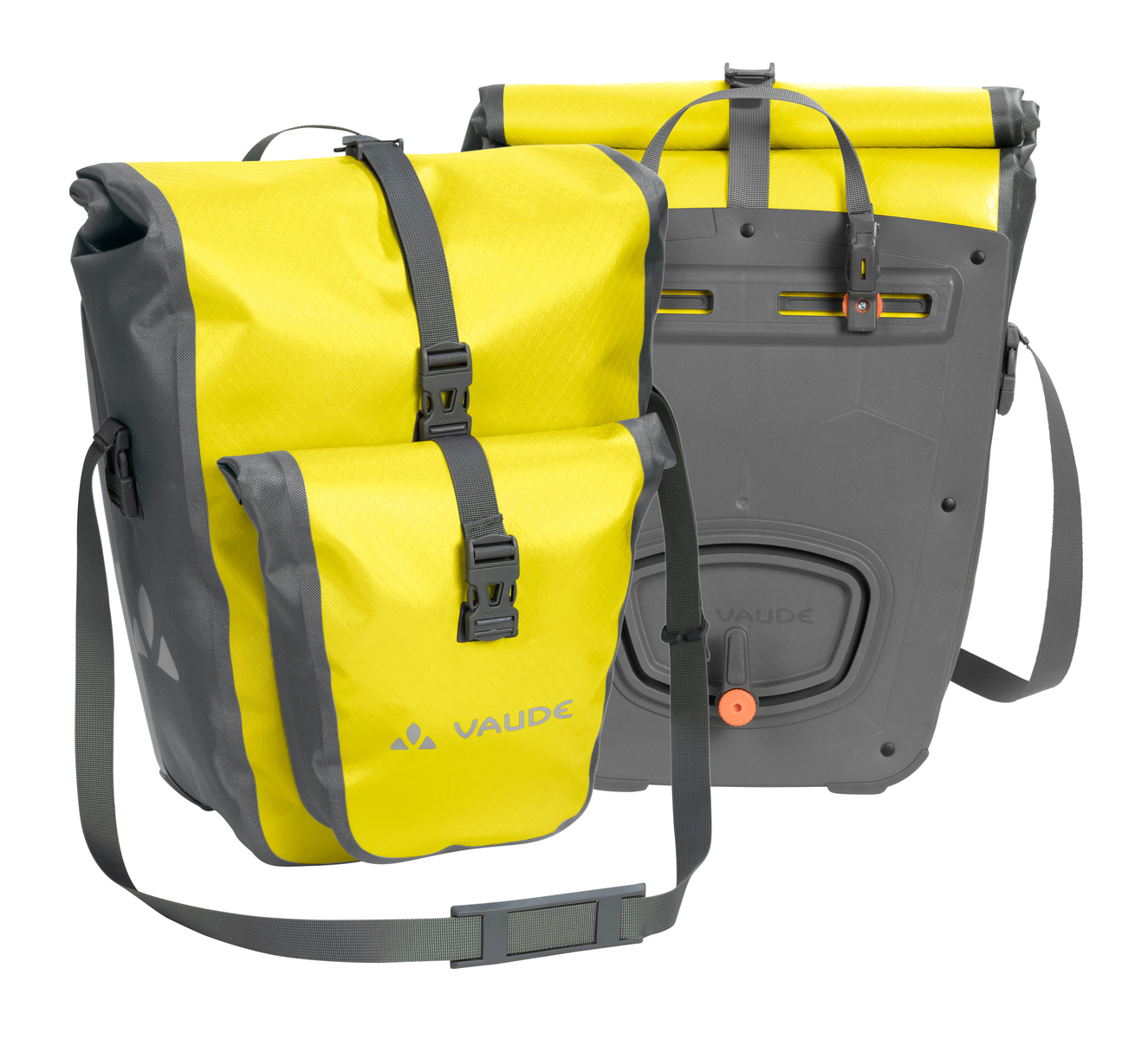 Vaude Aqua Back Plus Hinterradtasche in canary vorne_hinten