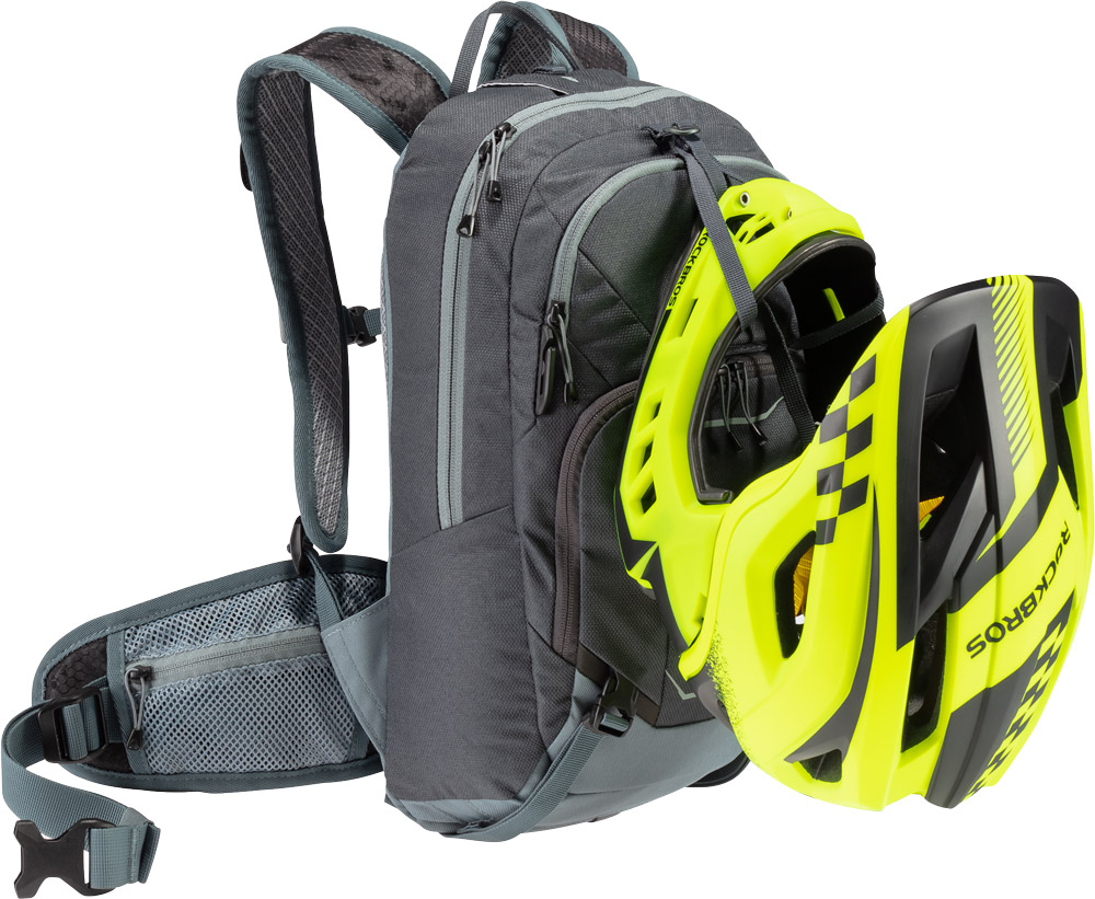 deuter Attack 8 JR Protektor-Rucksack in graphite shale dunkelgrau mit fullface helm